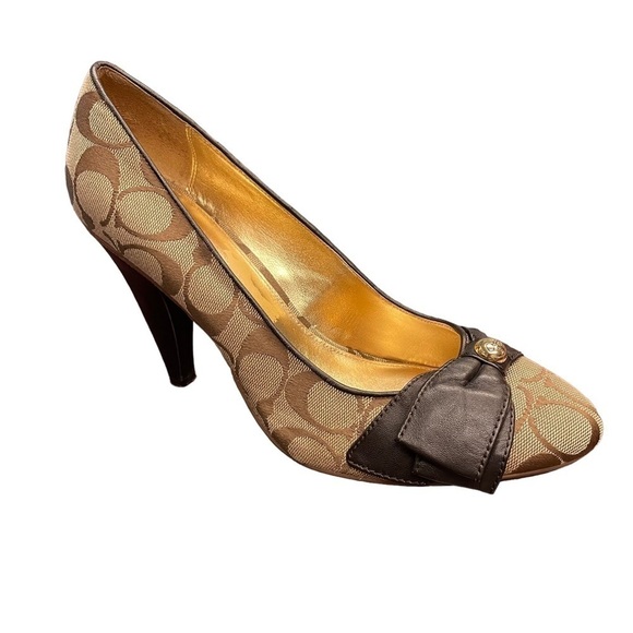 Coach Alaina Logo Heel Pumps Brown Tan Size 9.5 - Picture 1 of 9